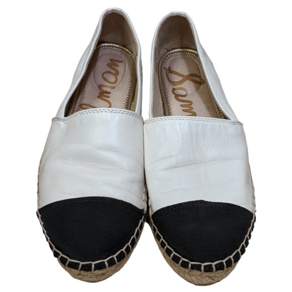 Sam Edelman Krissy Espadrille White and Black Capped Toe Slip Size 8 Loafer - Picture 2 of 10